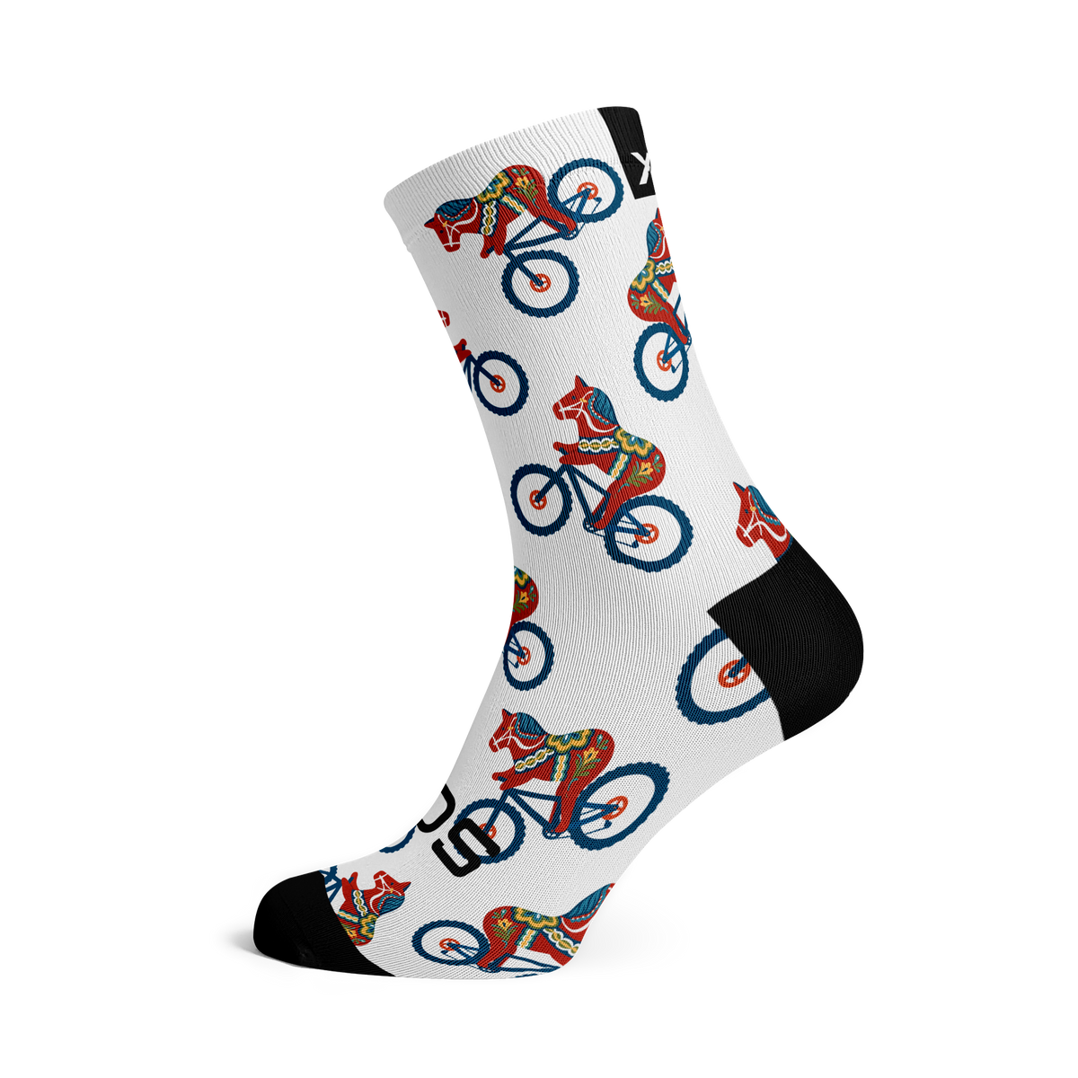 Cyklande Dalahäst Vit Crew Socks