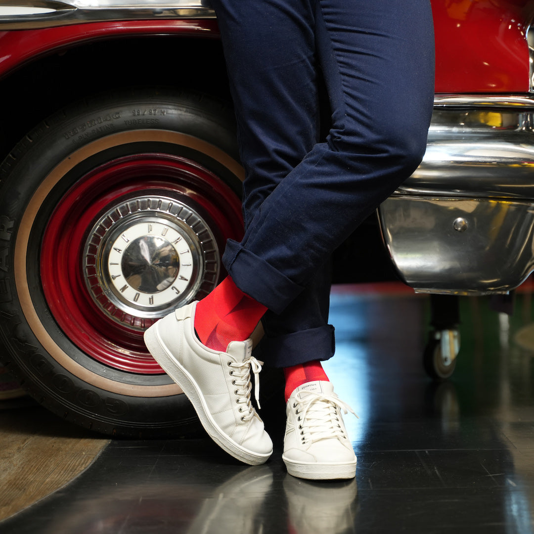 Solid Red Casual Crew Socks