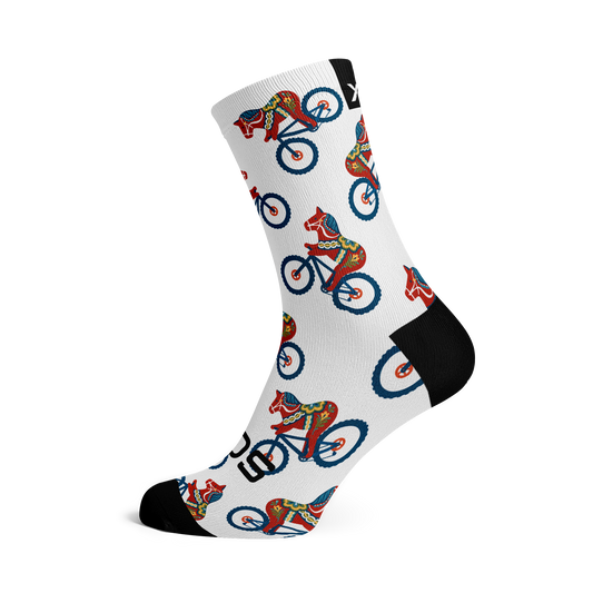 Cyklande Dalahäst Vit Crew Socks