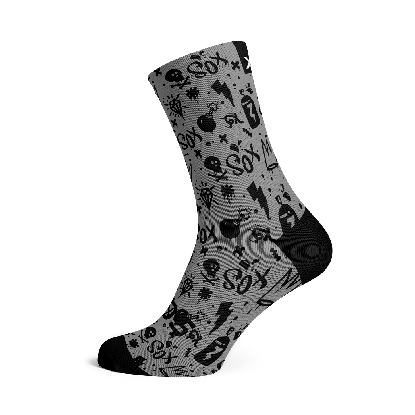 Doodle Grey Casual Crew Socks