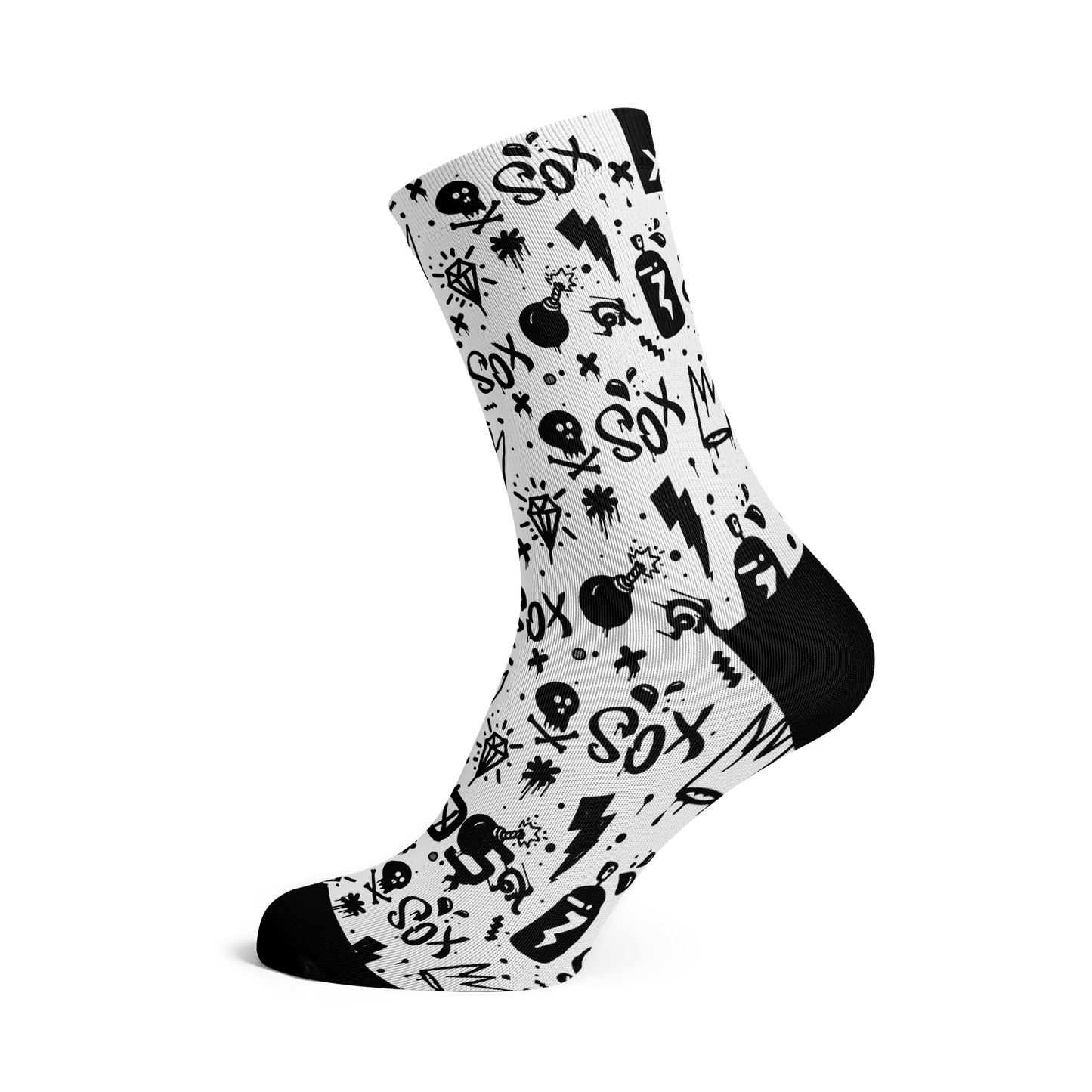 Doodle White Casual Crew Socks