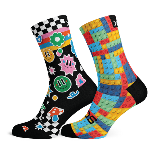 Sticker + Blocks Kids Crew Socks Combo