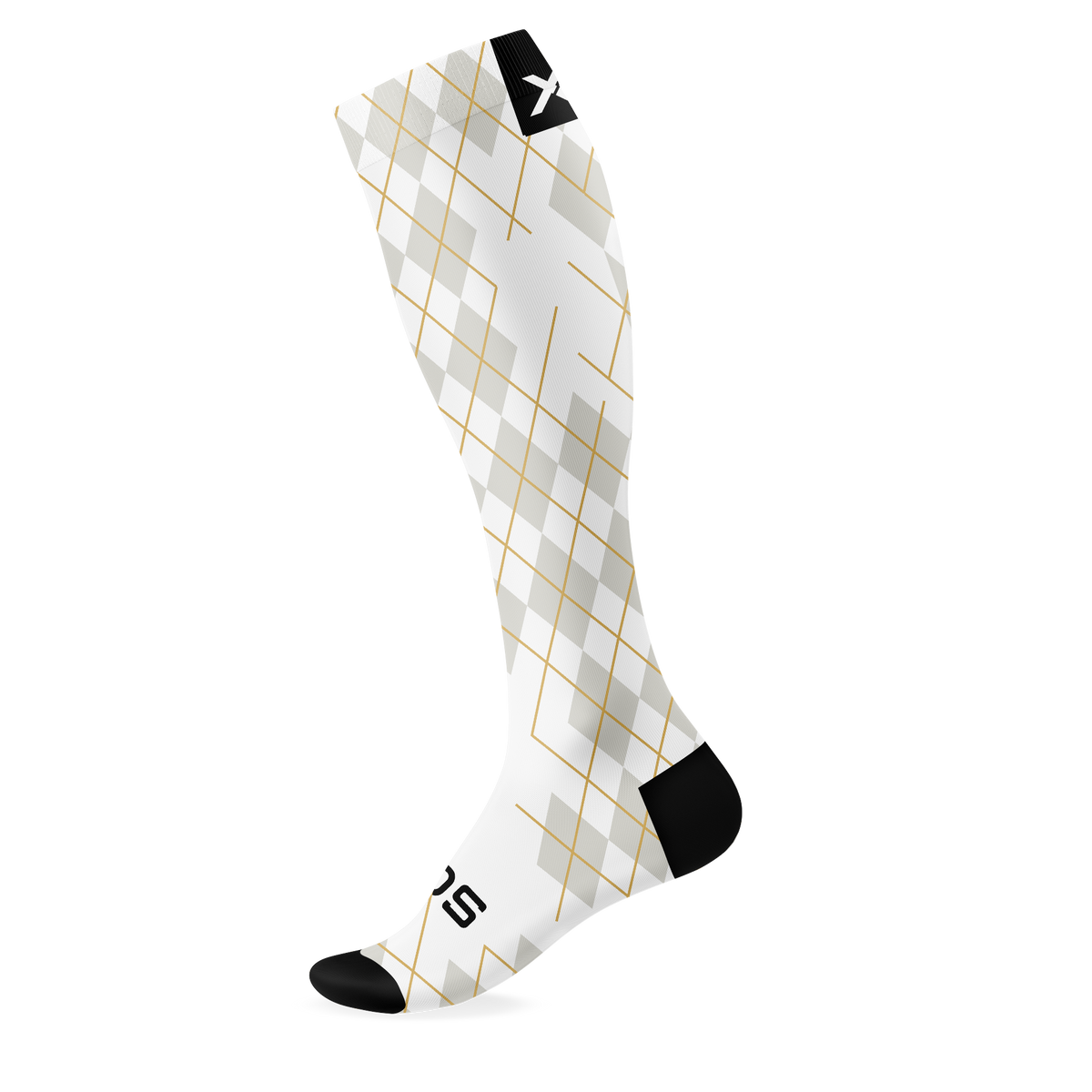 White Argyle Knee High Socks