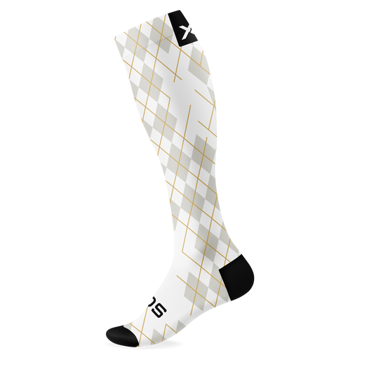 White Argyle Knee High Socks
